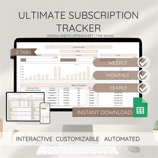 Subscription Tracker Google Sheets Spreadsheet Monthly Bill Planner Log Automated Recurring Expense Tracker Yearly Subscription Manager - Etsy