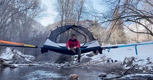 Treeline System offers a new take on the slack-line-suspended tent