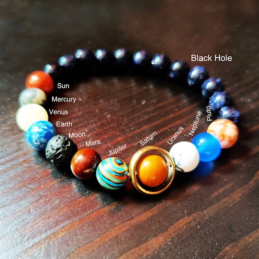 Solar System Bracelet: Natural Stone Galaxy Planets, Yoga Space Gift - Etsy