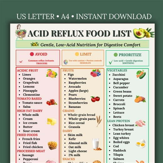 Acid Reflux Food List Printable | GERD Diet Chart PDF | Low Acid Foods Guide | Heartburn Meal Plan | Grocery List - Etsy Canada