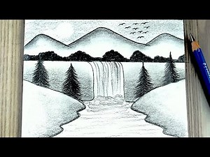 رسم سهل | تعليم رسم منظر طبيعي سهل خطوه بخطوه بالرصاص للمبتدئين | رسومات مناظر طبيعية