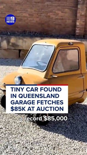 An extremely rare, tiny car has fetched a record $85,000 at auction after being discovered in a Queensland garage. #9News | 9 News