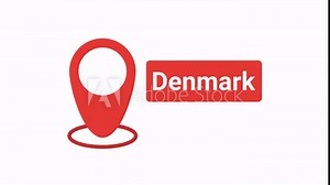 Location pin for denmark on an animated map with transparent background