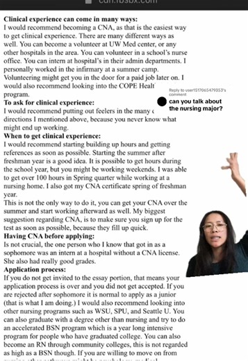 Replying to @user1517065479353 #UWNursing advice!! From someone who was Pre-Nursing at UW and is now a Registered Nurse (RN) at a very well known Children’s Hospital (not me, but a fellow FIG Leader at the time! Disclaimers: I am NOT a Registered Nurse. I was NOT in the UW Nursing program. I facilitated a Pre-Nursing FIG and have reviewed the admission requirements before. This information was provided to me by aforementioned RN. #uwson #uwseattle #prenursing #uwhuskies