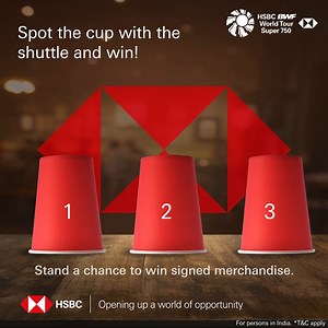 Up for a challenge? Guess which cup hides the shuttlecock and share your answer with us in the comments and you could win a signed merchandise! The correct answer with maximum likes on the comment, stand a chance to win merchandise signed by a badminton champion at the HSBC BWF World Tour Super 750 in #Delhi! All you have to do is: - Follow @hsbc_in on Instagram - Comment with the correct answer on the post ( https://grp.hsbc/61863kSB0) - Tag your friends and get maximum likes on the comment on 