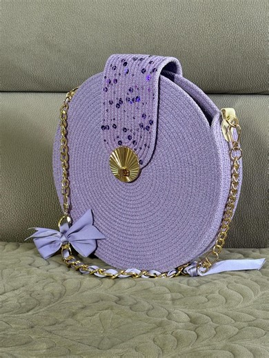 Lavender Round Shoulder Bag, Handcrafted Cord Purse, Lilac Summer Handbag - Etsy