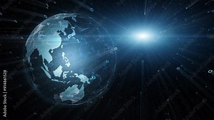 Futuristic spinning earth globe digital planet animation with binary code. Copy space animation.