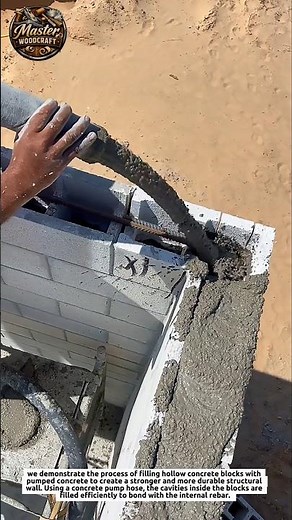 Filling Concrete Blocks with Pumped Concrete – Stronger Wall Reinforcement!