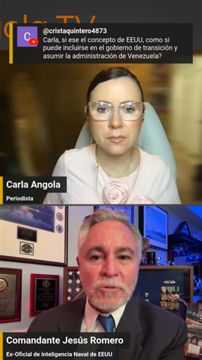 Carla Angola TV on Instagram: "Trump descarta elecciones en Venezuela en los próximos 30 días. Dice que sus palabras hacia @mariacorinamachado no tienen relación a que haya sido ella quien ganó el Nobel de la Paz. Y que Delcy está cooperando con ellos. Aquí tienen una actualización sobre lo que ha pasado y lo que viene. Según el comandante @jesusdanielromero La administración Trump sí esta dispuesta a erradicar a todo el cártel. Recuerda verlo Hasta el Final."