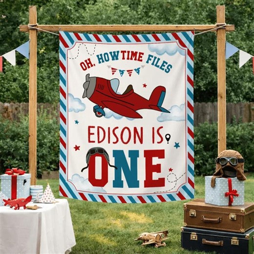 Oh How Time Flies 1st Birthday Silk Banner, Airplane 1st Birthday Party Decor, Pilot Theme Birthday Backdrop, Baby Boy 1st Birthday Banner - Etsy
