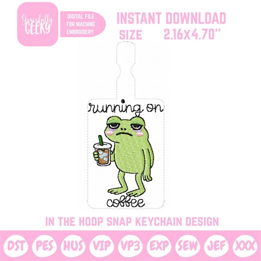 Frog Running on Coffee Keychain Embroidery Design Instant Download Machine File - Etsy