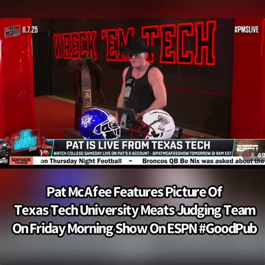 Pat McAfee Features Picture Of Texas Tech University Meats Judging Team On Friday Morning Show On ESPN #GoodPub | Matt Lautner