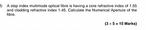 f) A step index multimode optical fibre is having a core refrac... | Filo