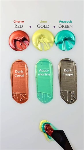 Mini Art Zone on Instagram: "Blending Cherry Red, Lime Gold & Peacock Green creates 6 stunning color combinations 😍🎨 #colormixing #paintmixing #asmr #art #colors"