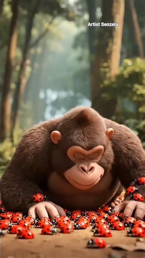 The gorilla got scared of the frog and ran straight into the bug #shortvideo