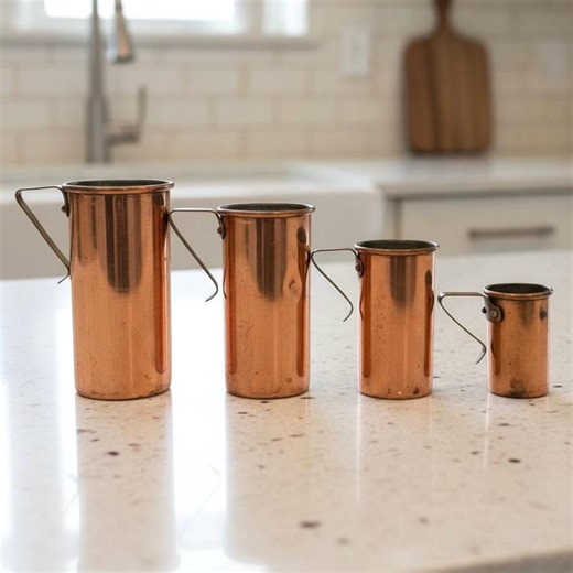 Vintage Solid Copper Measuring Cups Set, Brass Handle, MCM Farmhouse Kitchen - Etsy