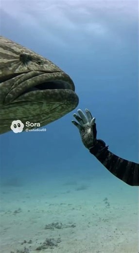 🐡 Goliath's Gentle Nudge: Close-Up Encounter with a Giant Grouper ✋👀
