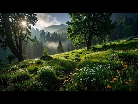 Mountain Meadow Ambience with Birds, Cuckoo, Bees & Soft Breeze - Relaxing Nature Sounds Therapy