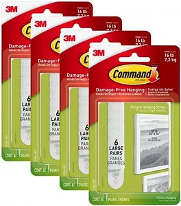 Command Picture & Frame Hanging Strips Heavy Duty, Large, White, Holds 16 lbs, 4-Packs, 6-Pairs/Pack 24 Pairs Total