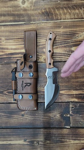 Fixed Blade Knife 10” Hunting Knife With Fire Starter And Leather Sheath - Olive Wood Handle