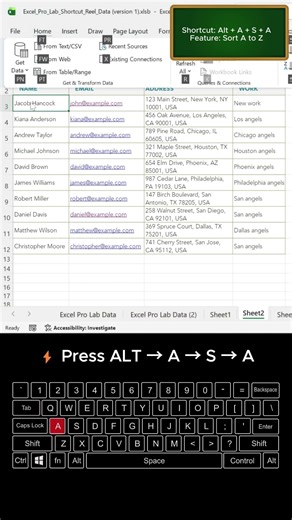 This Excel shortcut is criminally underrated 😳Sort data instantly like a pro! #excel #exceltricks