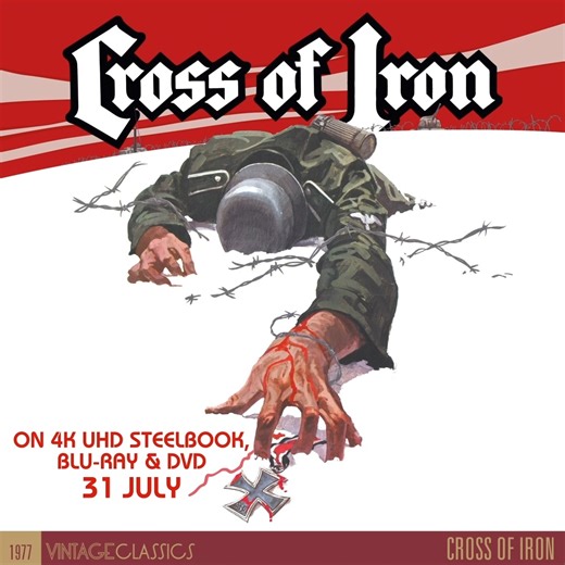 Gather the troops. Peckinpah's powerful anti-war classic gets the treatment it deserves. Loving remastered and coming to 4K UHD Steelbook 31 July. Pre-order yours from bit.ly/VC-CrossOfIron4K | Vintage Classics