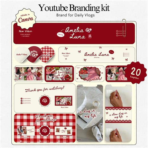 Youtube Branding Kit Templates Youtube Thumbnail Coquette Youtube Channel Art Kit Branding Templates Youtube Daily Vlog Brand Kit Template - Etsy