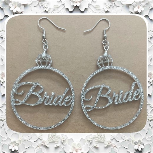 Bride Diamond Earrings: Silver Glitter Acrylic Bridal Jewelry - Etsy