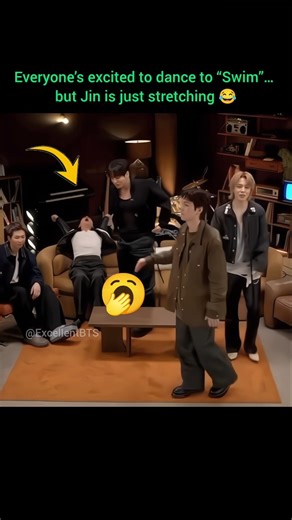 BTS excited… Jin just stretching 😂
