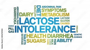Lactose intolerance animated word cloud;text design animation tag kinetic typography seamless loop.