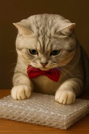Angry Cat Becomes Happy with Bubble Wrap
