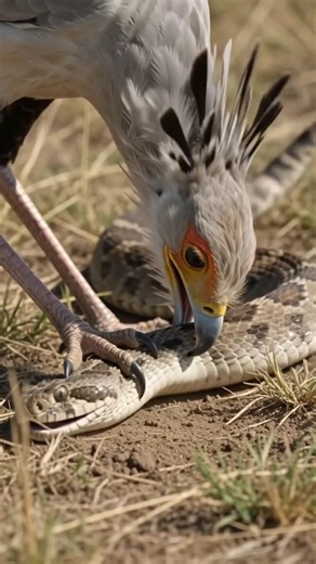 Secretary Bird vs. Snake: Incredible Hunting Skills in Action! 🦅🐍#shorts
