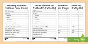 Features of Modern and Traditional Poetry Writing Checklist