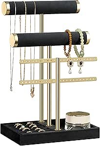 3 Tier Bracelet Holder Display - Detachable T Bar Black Velvet Bracelet Holder, Jewelry Holder Organizer for Bracelet, Necklace, Earrings, Rings