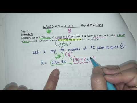 Grade 10 MPM2D1 4.3 and 4.4 Max Min Word Problems Part 4
