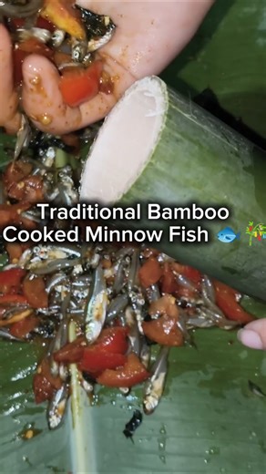 “Traditional Bamboo Cooked Minnow Fish with Tomato”
