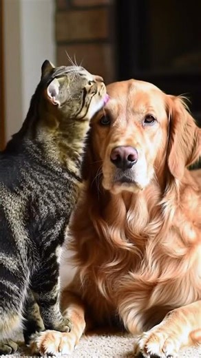 Cat Licks Golden Retriever’s Face – Cutest Love Ever! 🐱💕🐶