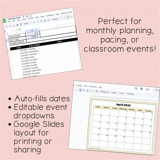 Automatic Auto-Fill Teacher Calendar Template | K–12 | Google Sheets   Slides