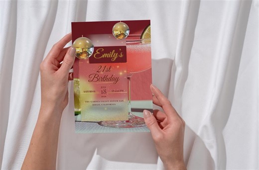 Red & Gold Disco Birthday Invitation | Elegant Glam Party (instant Download) - Etsy