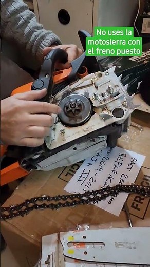 No uses la motosierra Stihl con el freno de cadena puesto mira que puede pasar solo es por seguridad