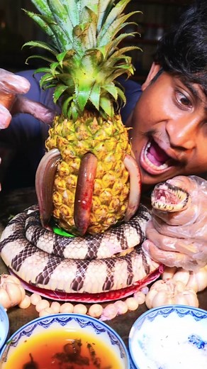 #snake #cookingfood #food OMG Cooking Snake And Eel in Pineapple To Eating