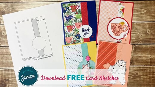 Need a card and not sure where to start? ✨ 👉 Here's how to use a card sketch with ANY supplies you have! If you'd like to use this card sketch to make cards for yourself, you can download it and 7 others for free at https://www.inkitupwithjessica.com/card-sketches/ | Jessica Taylor