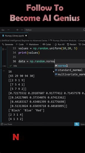 Generate 1000 Numbers Using Normal Distribution in Numpy Library #numpy #python #ai