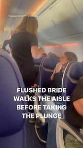 ✈️ A soon-to-be-married couple entertained passengers by practicing their wedding ceremony during a Southwest airline flight from Austin, Texas, to Oakland, California. Video shows the bride-to-be walking down the plane aisle wearing a toilet paper dress with a matching veil and bouquet. She met her fiance, who had been decorated in a pretzel sash, at the front of the plane. https://7ny.tv/2EH6eTc | ABC7NY