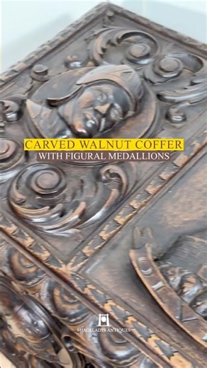 Carved Walnut Coffer with Figural Medallions