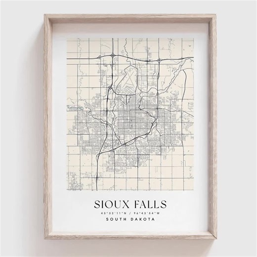 Sioux Falls SD Map wall art city poster print decor