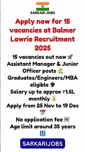 Balmer Lawrie Recruitment 2025: Apply Online for 15 Vacancies