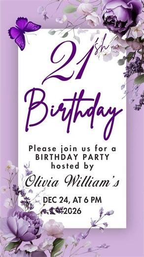 Violet Butterfly Birthday – Animated Video Invitation (Editable in Canva)