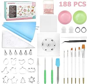 188pcs Cookie Decorating Supplies Kit(ALL-IN-ONE),with 12pcs holiday cookie cutter,Mixing Tools,Piping Tools,Decorating Tools and 100pcs Cookies Bags for Beginners and Decorator