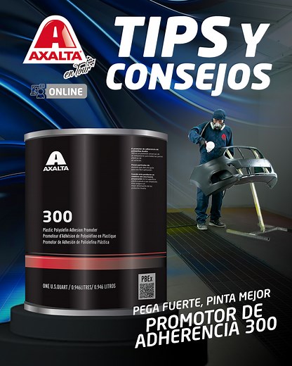 ¿Trabajas con plástico? El Promotor de Adherencia 300 de Axalta es tu mejor aliado: ayuda a que el repintado se agarre firme, sin desprendimientos y con un acabado pro que dura. #AxaltaEnTourOnline | Axalta Repintado